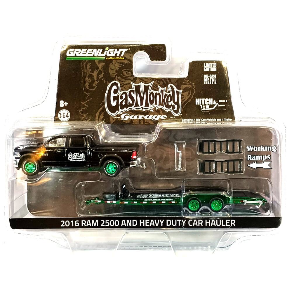Greenlight Gas Monkey Green Machine 2016 RAM 2500 w/ HEAVY DUTY CAR HAULER